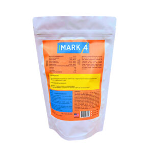 Resealable white bag of powdered supplement labeled "IMARK4" with nutritional information and usage instructions. Package has orange and blue color scheme with a barcode at the bottom right.